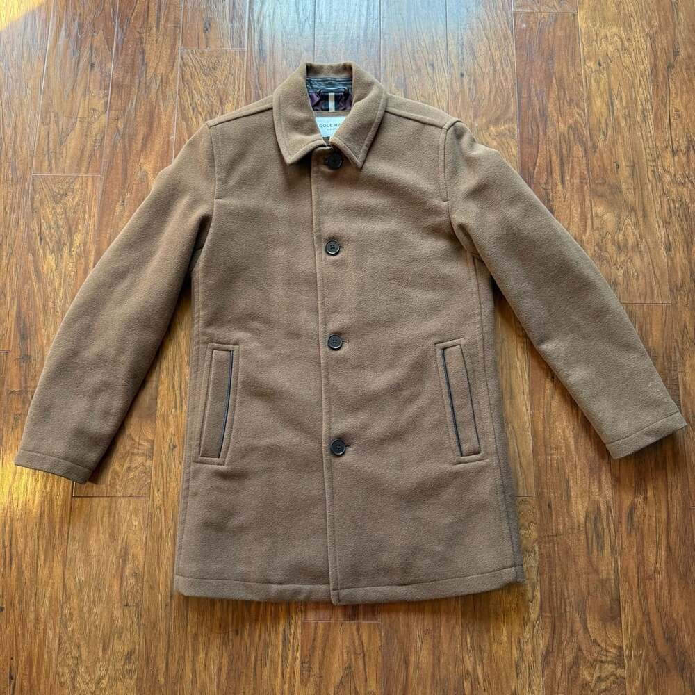 Cole Haan Signature Men’s Wool Blend Car Coat Camel Tan Jacket Quilt Lined Small